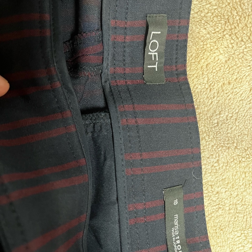 Loft navy blue burgundy stripe sailor wide leg women’s Marissa size 10 pants